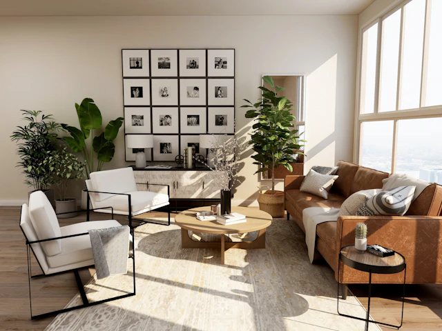 Palm Court Duplex — صورة توضيحية لمسكن عصري بإضاءة طبيعية وتصميم مدروس